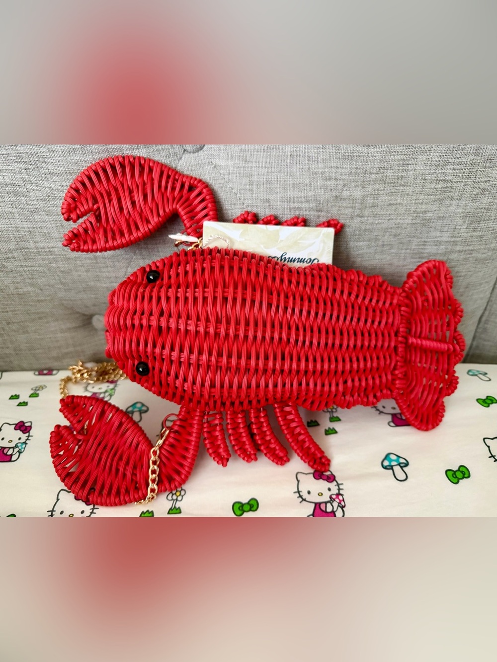 NWT Tommy Bahama red Lobster wicker straw bag purse with gold chain viral rare - Picture 3 of 12